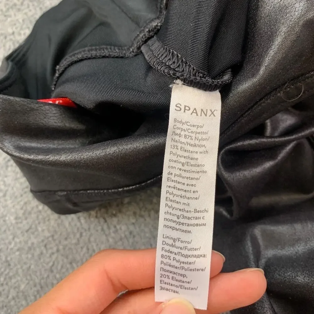 Spanx Leggings Womens S Small Black Coated Faux Leather Pull On Stretch Skinny